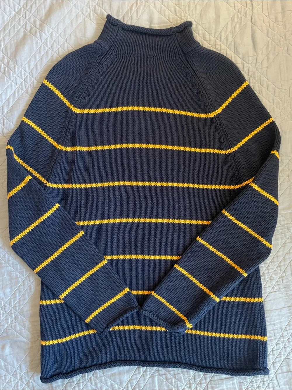 J. CREW 1988 RollneckT™ sweater in Navy Yellow Stripe Size XS NWT $118 CP609